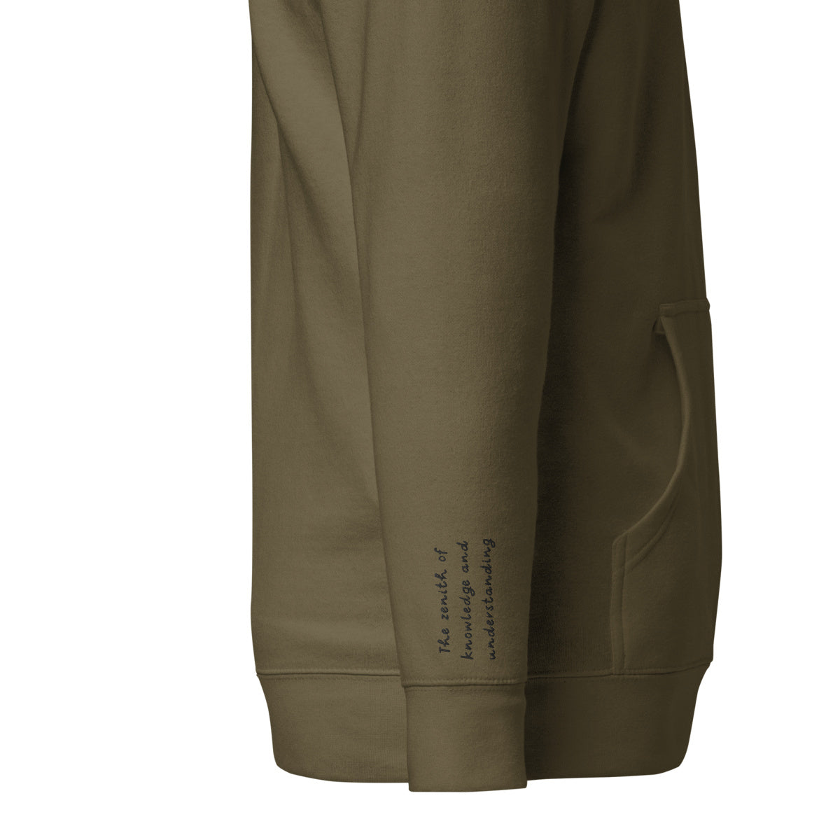 Vazzari Zenitron Hoodie – Military Green – right sleeve detail – clean studio shot