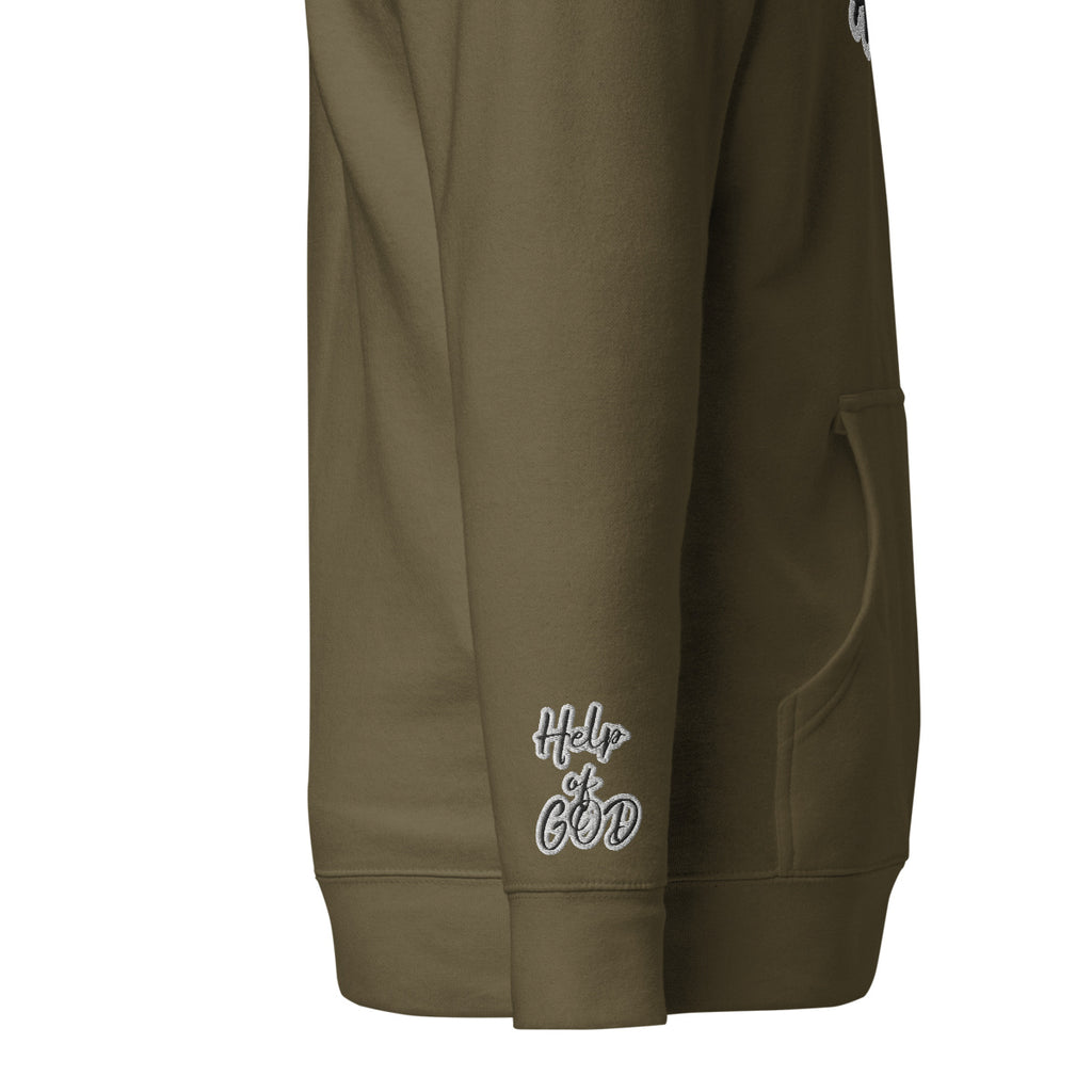 Vazzari Azurael Men's Hoodie – Military Green – right sleeve detail – clean studio shot