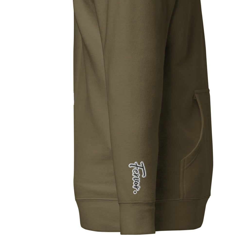 Vazzari Aethonius Men's Hoodie – Military Green – right sleeve detail – clean studio shot