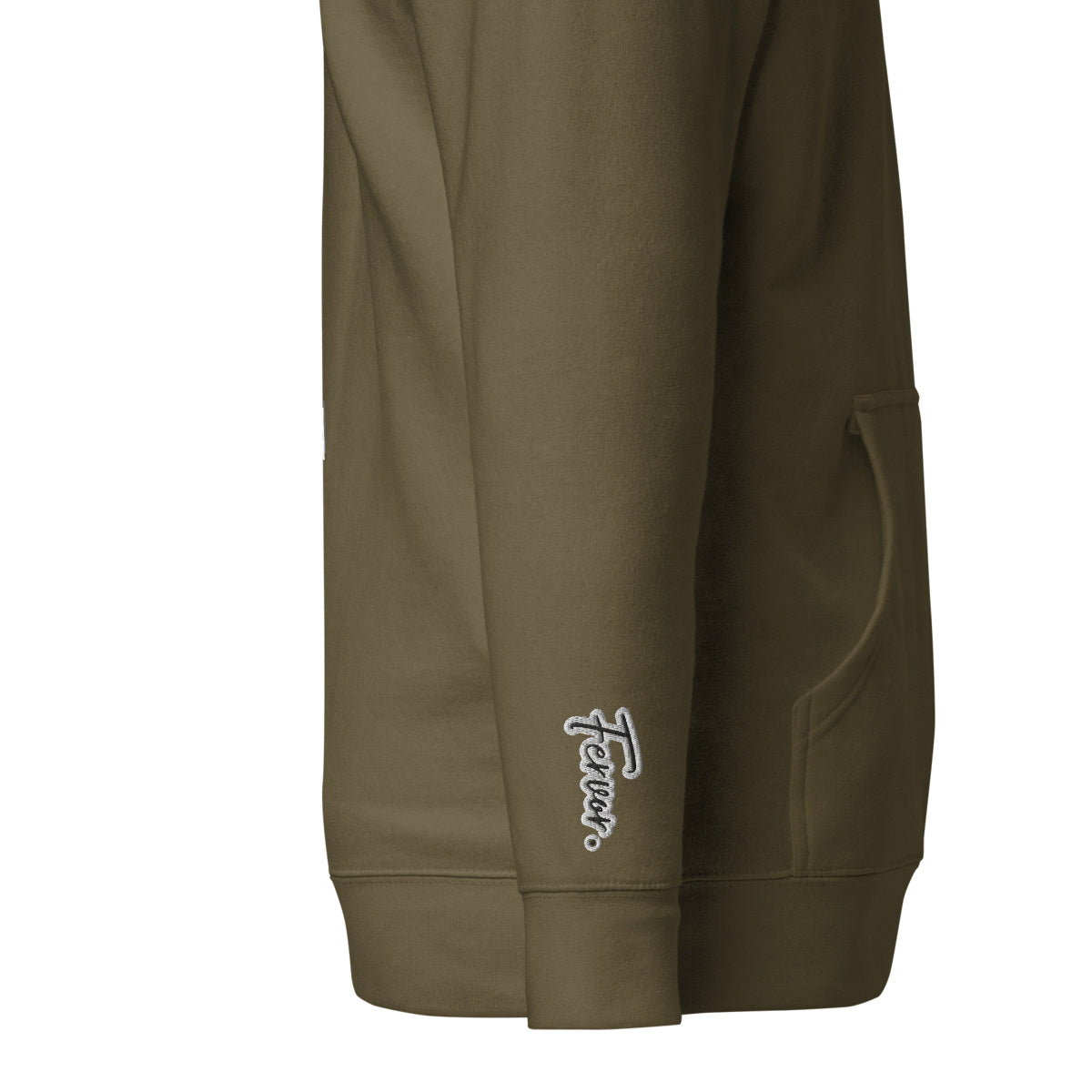 Vazzari Aethonius Men's Hoodie – Military Green – right sleeve detail – clean studio shot