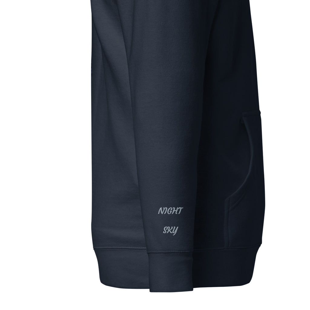 Vazzari Lunaris Hoodie – Navy Blazer – right sleeve detail – clean studio shot