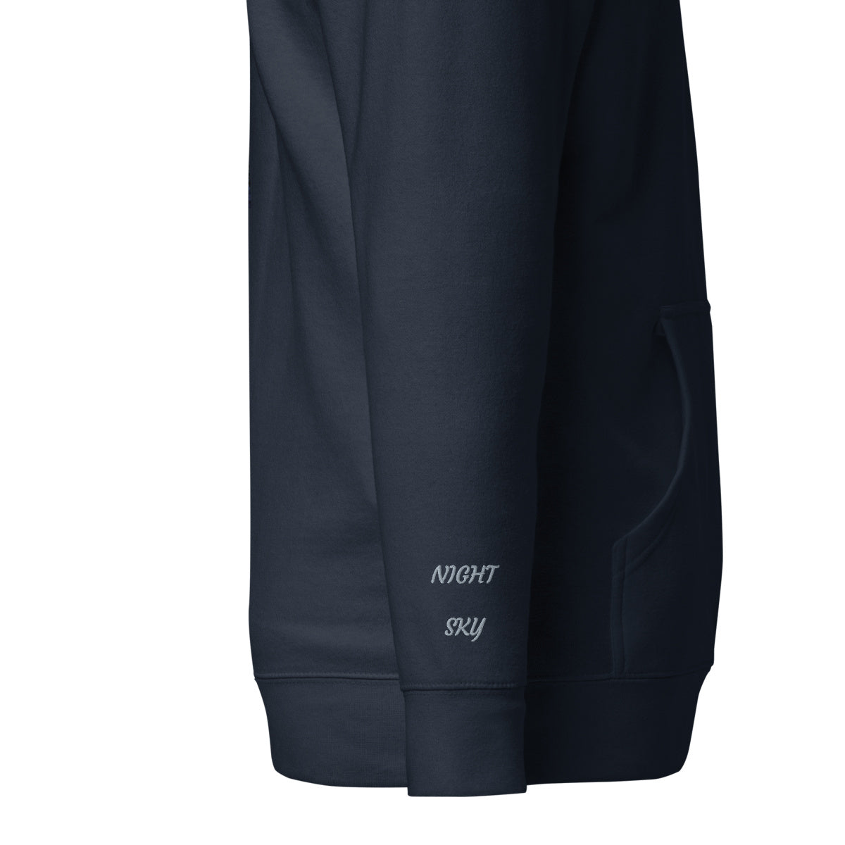 Vazzari Lunaris Hoodie – Navy Blazer – right sleeve detail – clean studio shot