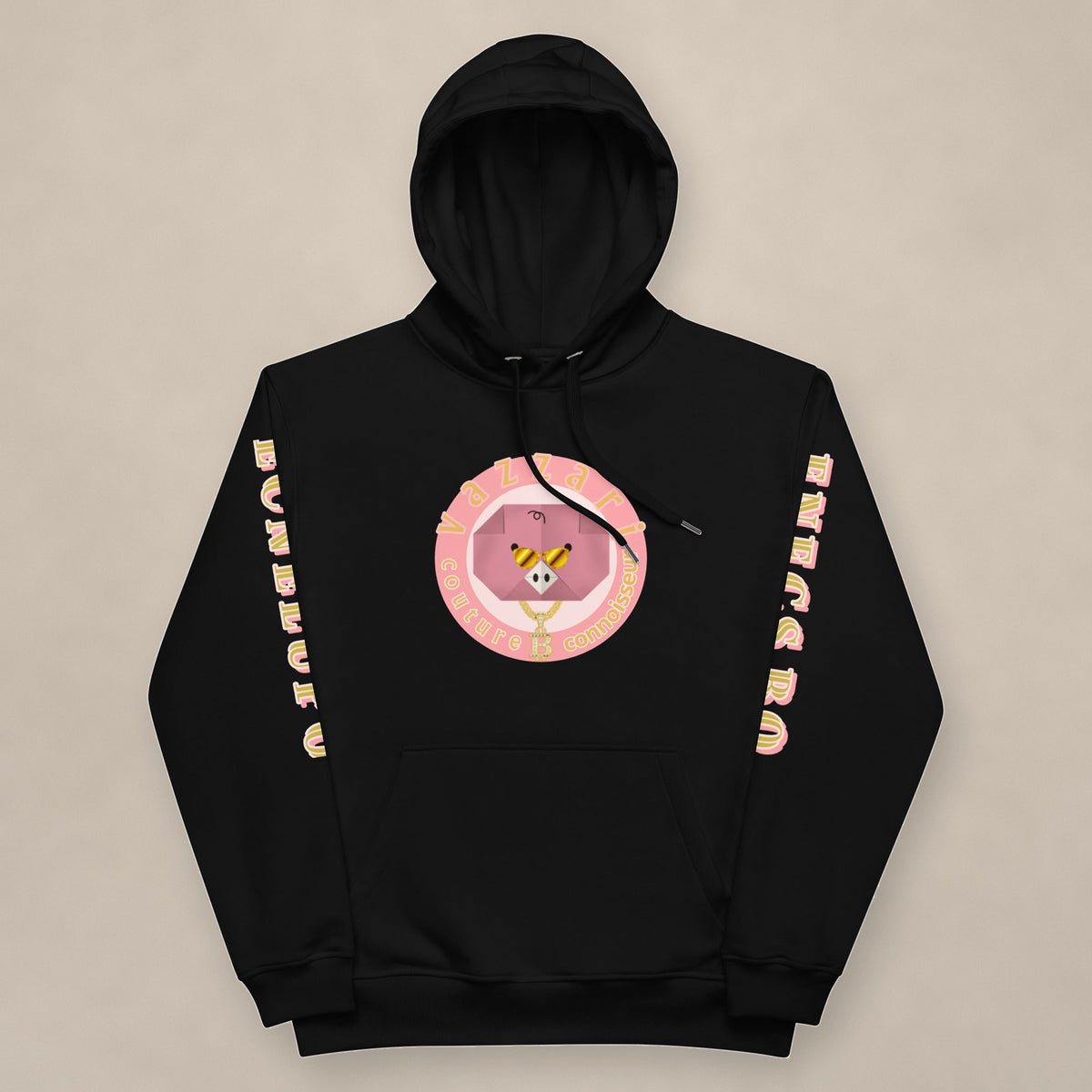 Vazzari Obscene Opulence Hoodie on beige studio wall