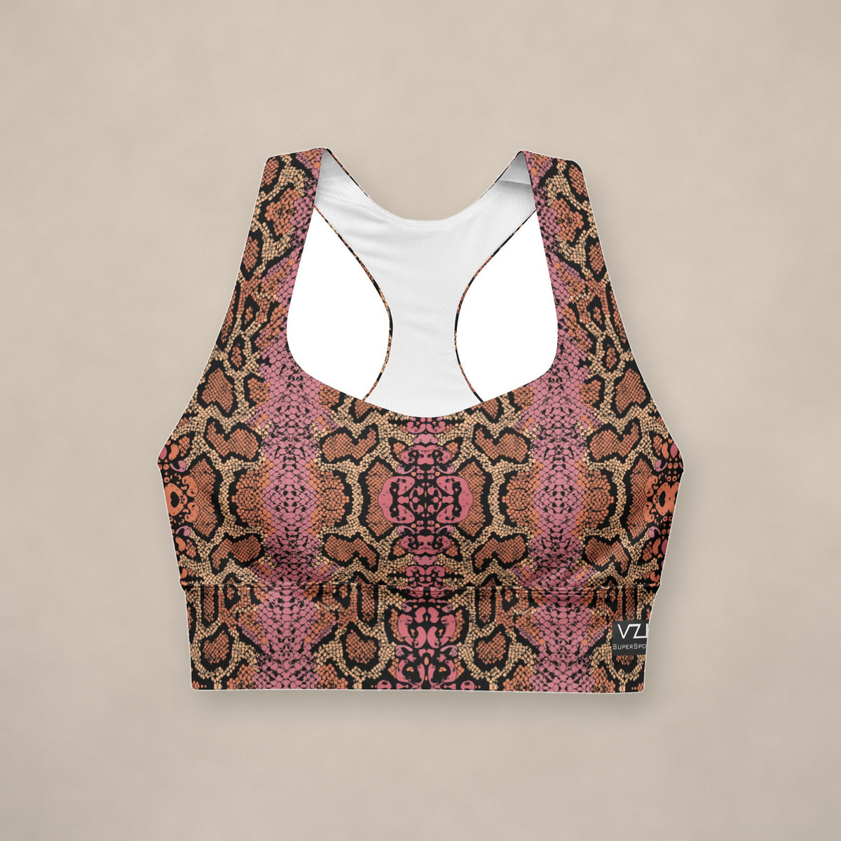 Vazzari Obscure Revival Longline Bra on beige studio wall