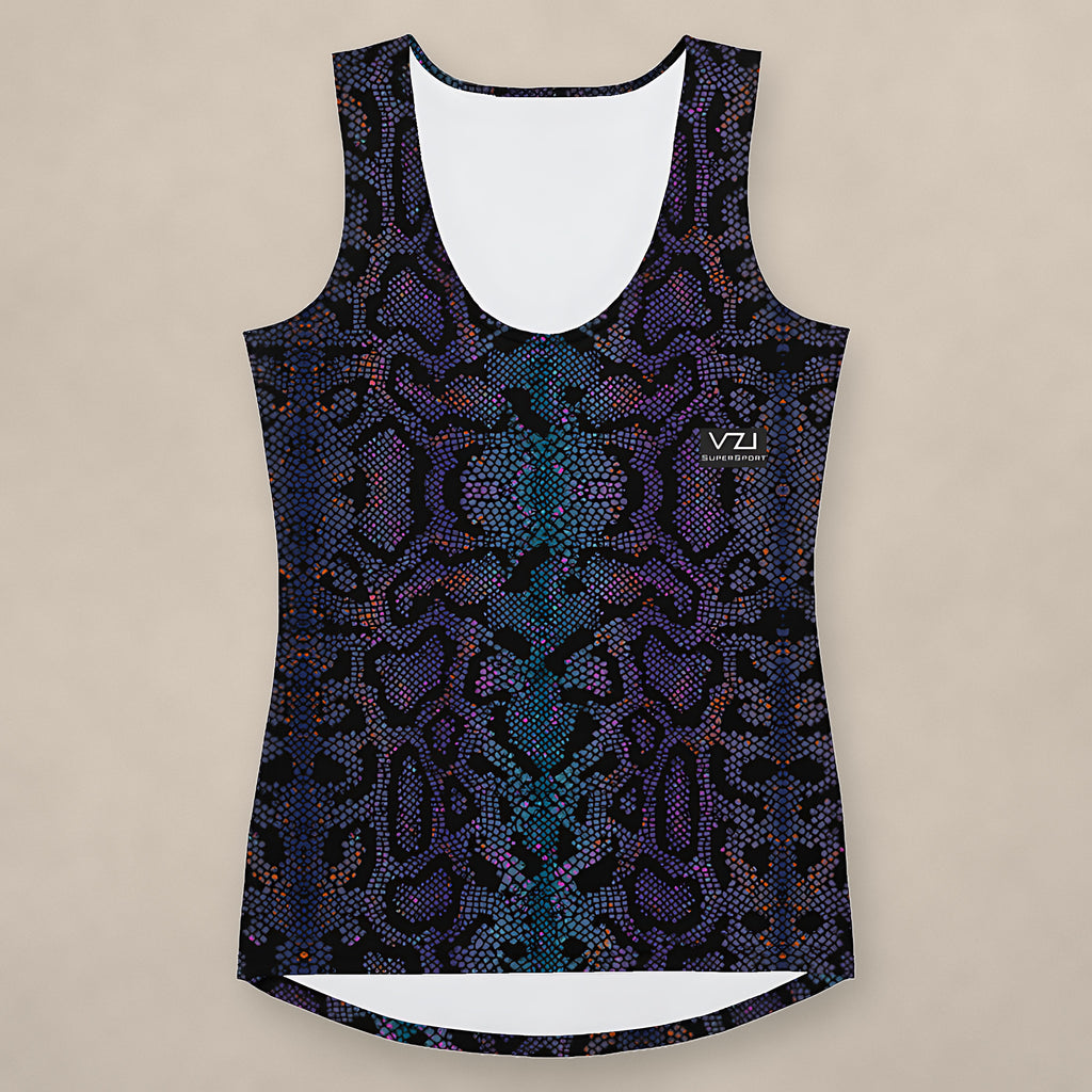 Vazzari Ophidian Mauve Tank Top on beige studio wall