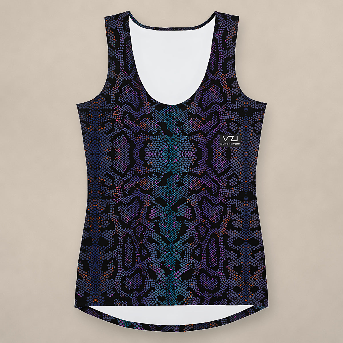 Vazzari Ophidian Mauve Tank Top on beige studio wall