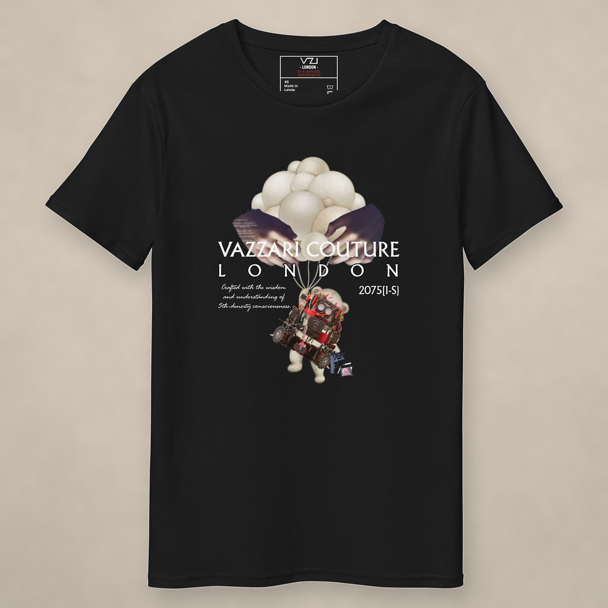 Vazzari Pharma Vision Tee on beige studio wall