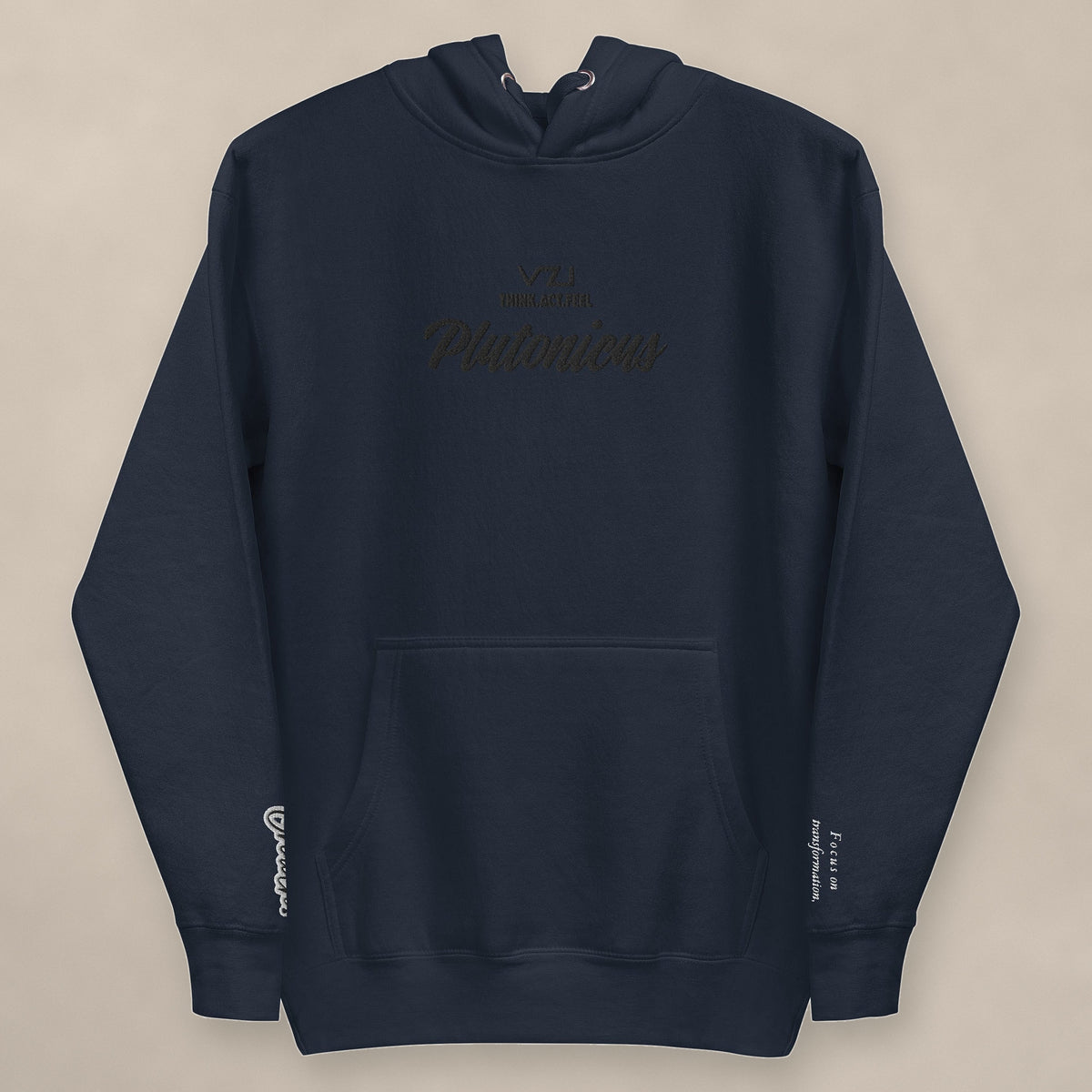 Vazzari Plutonicus Men's Hoodie on beige studio wall
