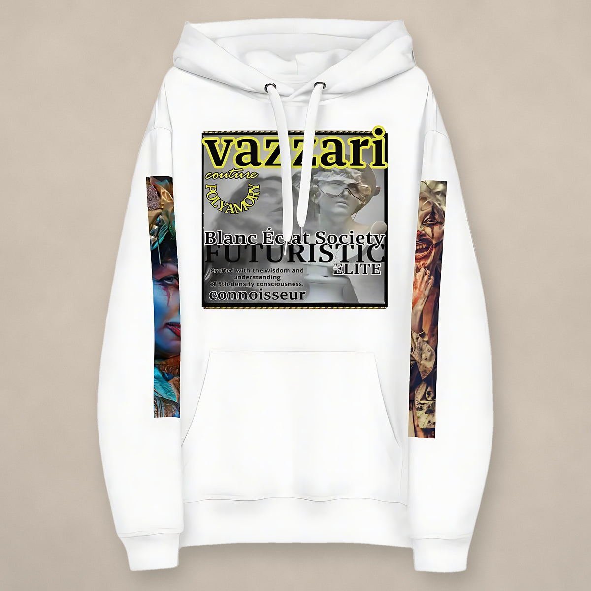 Vazzari Polyamory Hoodie on beige studio wall