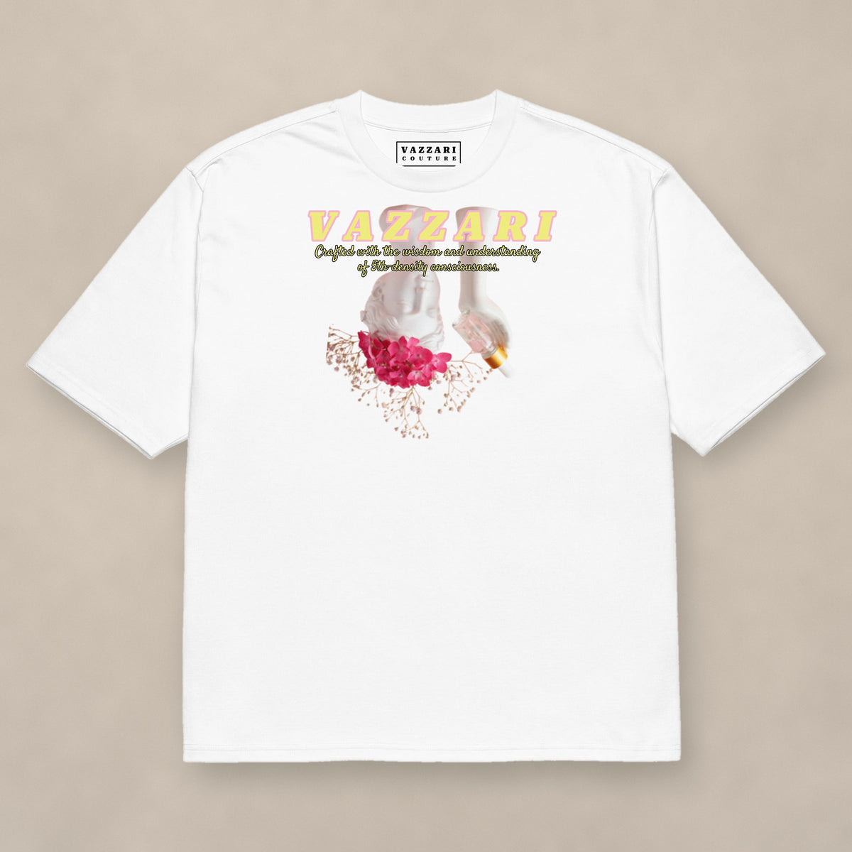 Vazzari Pure Code Heavy Tee – Beauty on beige studio wall