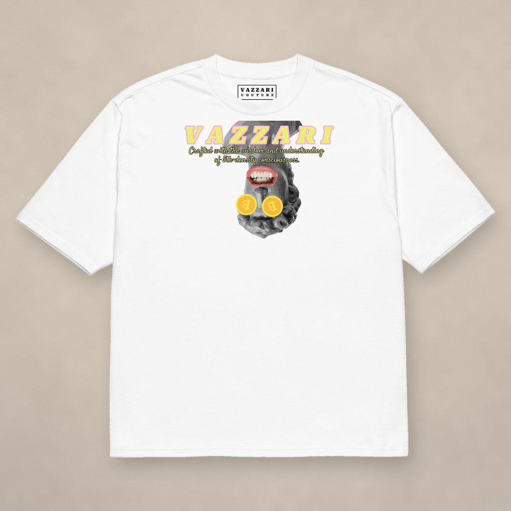 Vazzari Pure Code Heavy Tee – Bitcoin on beige studio wall