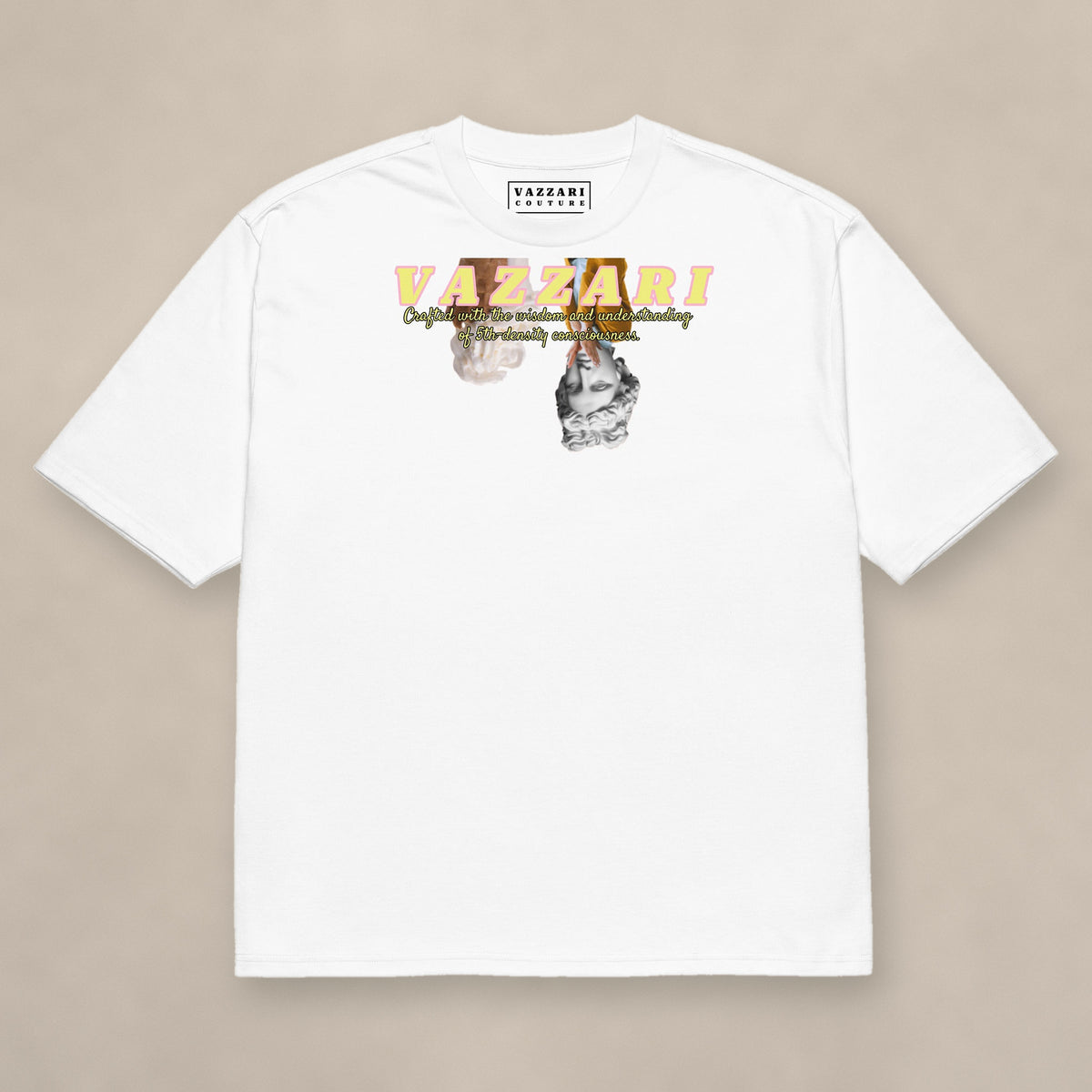 Vazzari Pure Code Heavy Tee – Frozen on beige studio wall