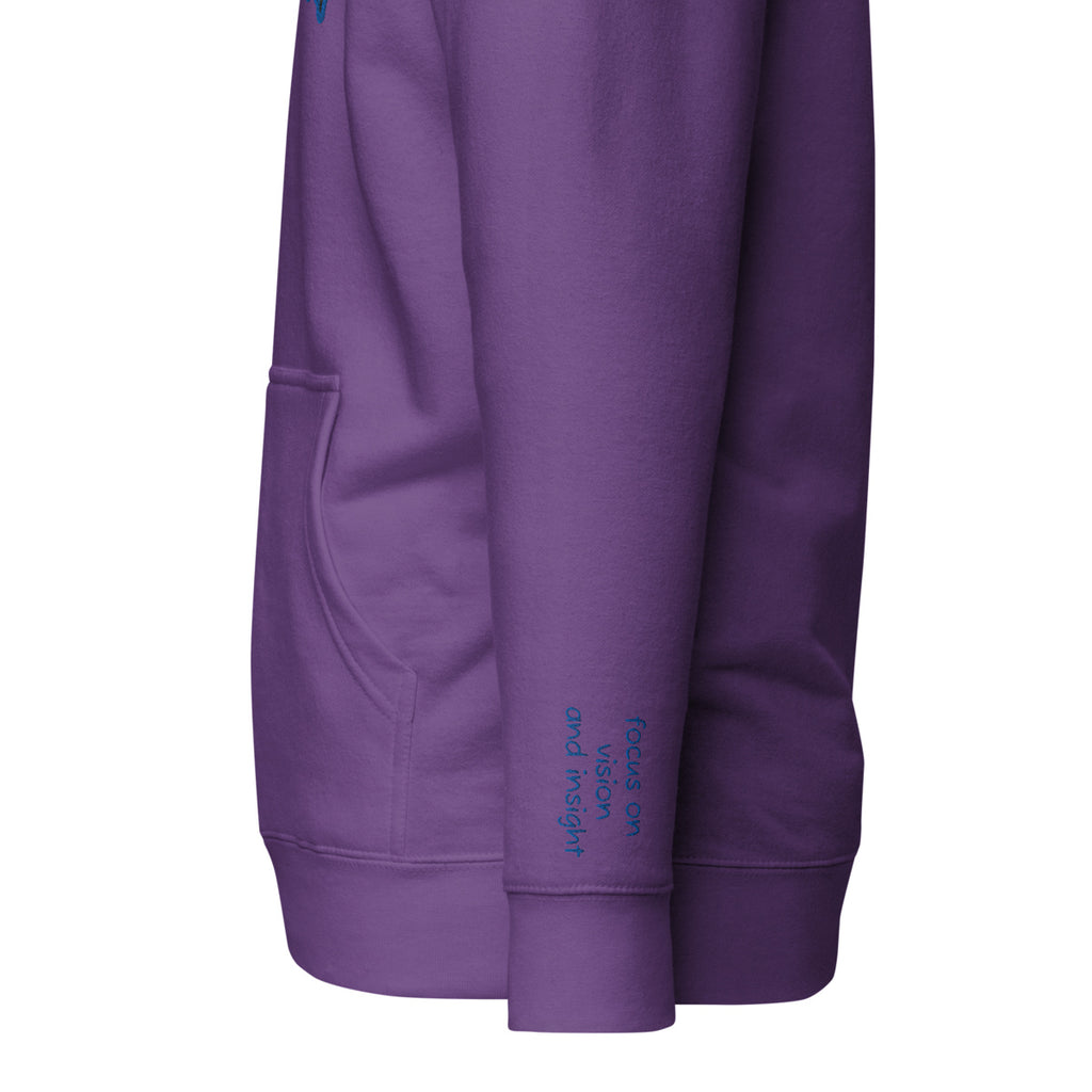 Vazzari Omnimira Women's Hoodie – Purple – left sleeve detail – clean studio shot