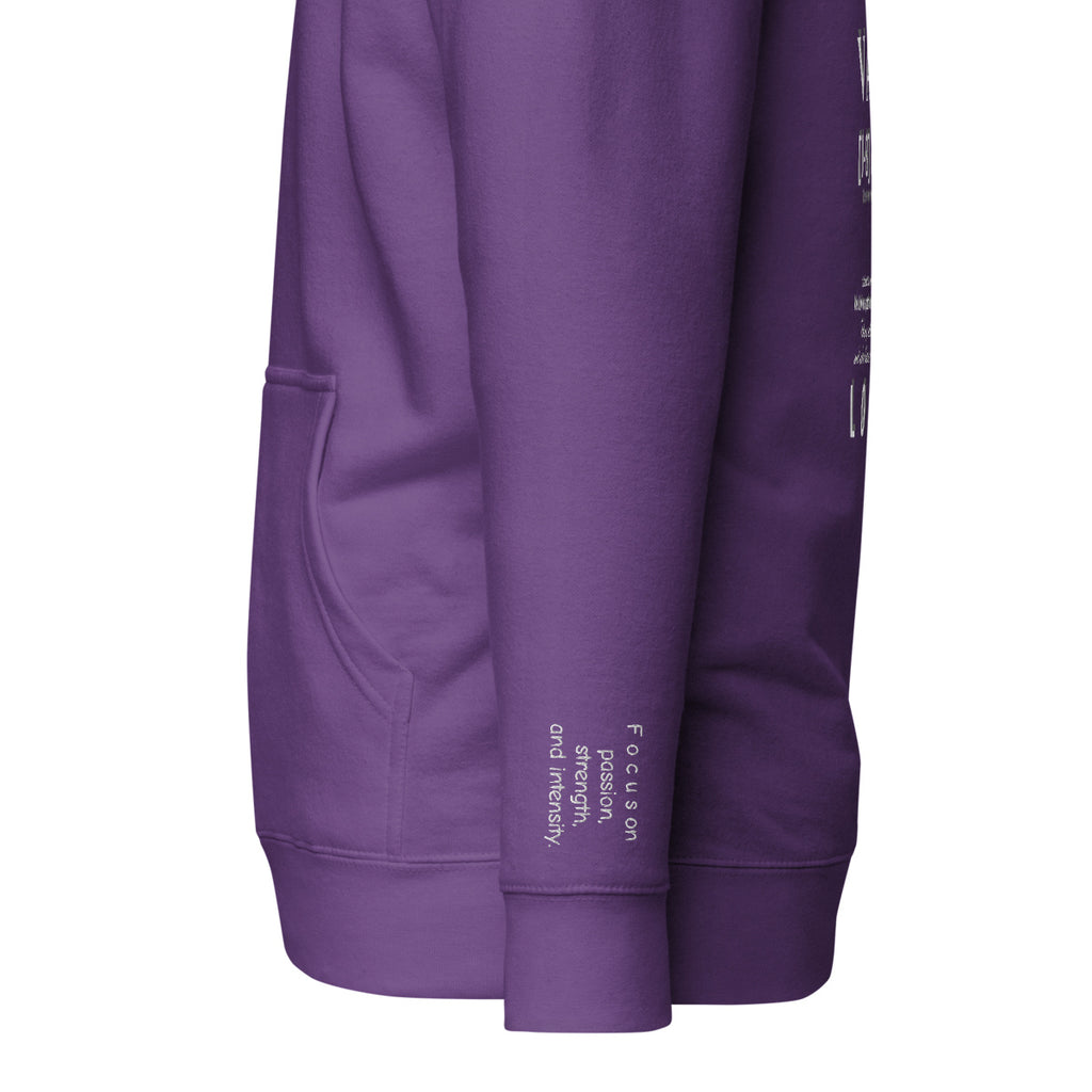 Vazzari Aethonius Men's Hoodie – Purple – left sleeve detail – clean studio shot