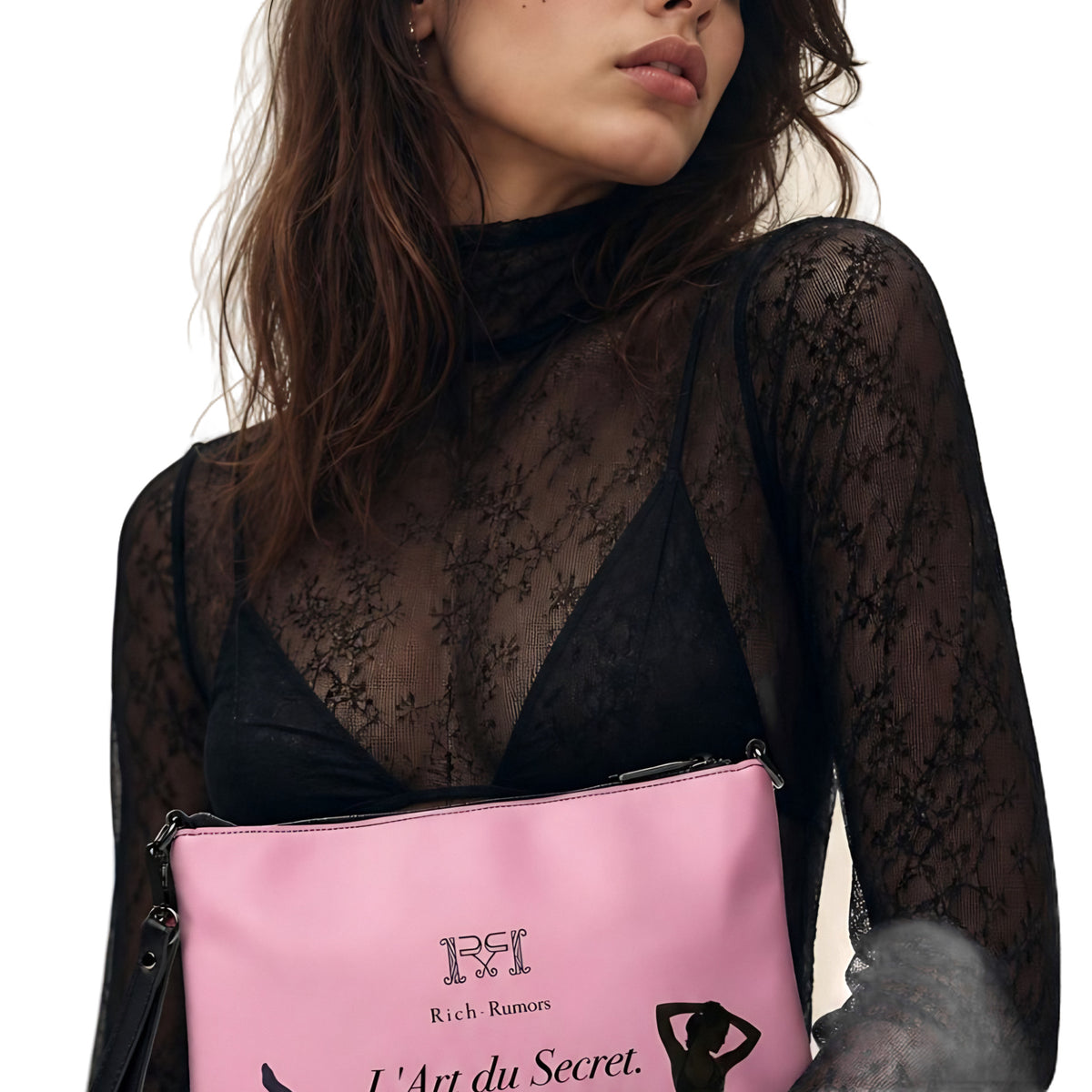 Model carrying the Vazzari Rich-Rumors Bag – Melanie on a clean white background