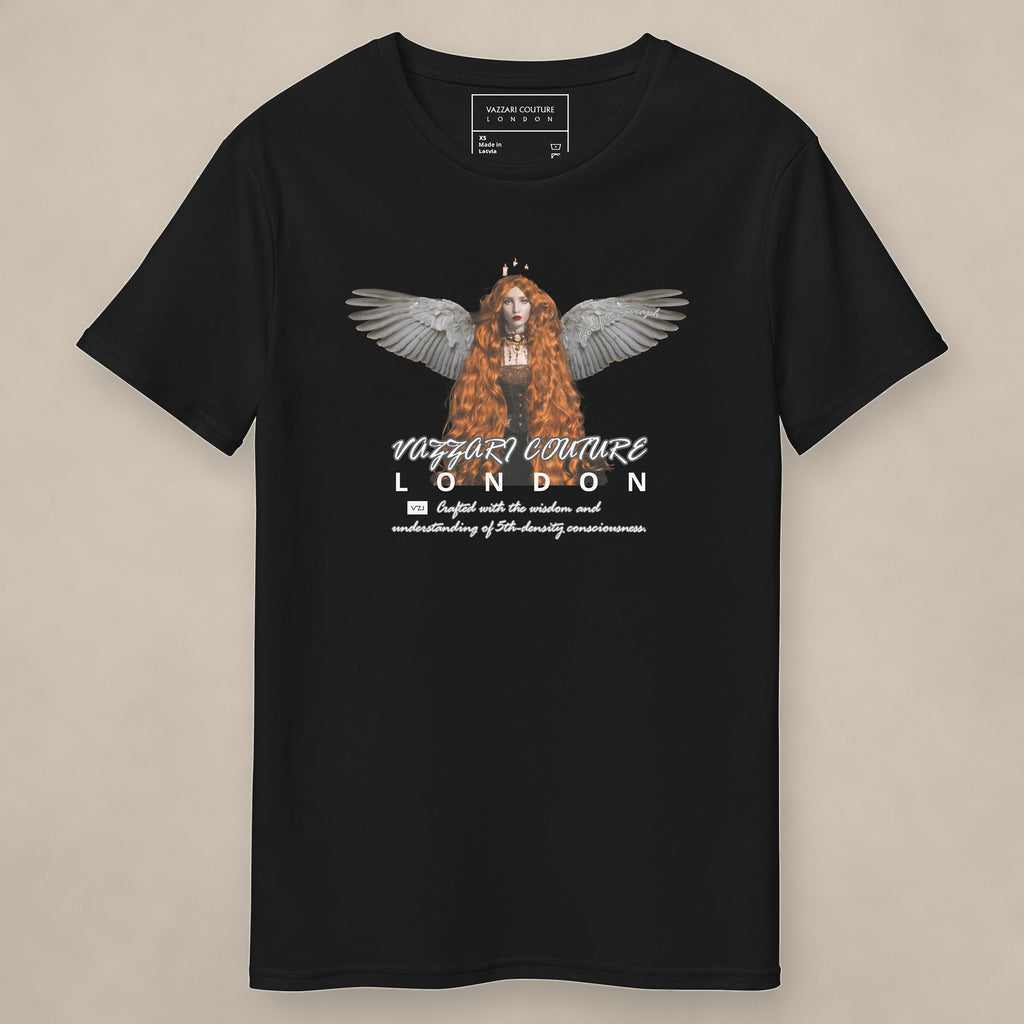 Vazzari Soulfire Seraph Tee on beige studio wall