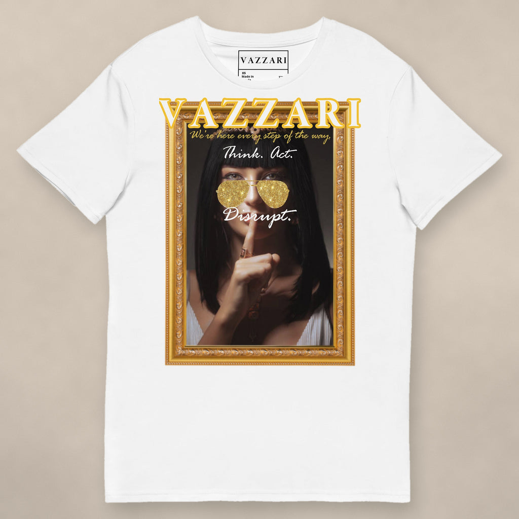 Vazzari Sshh Icon Tee on beige studio wall