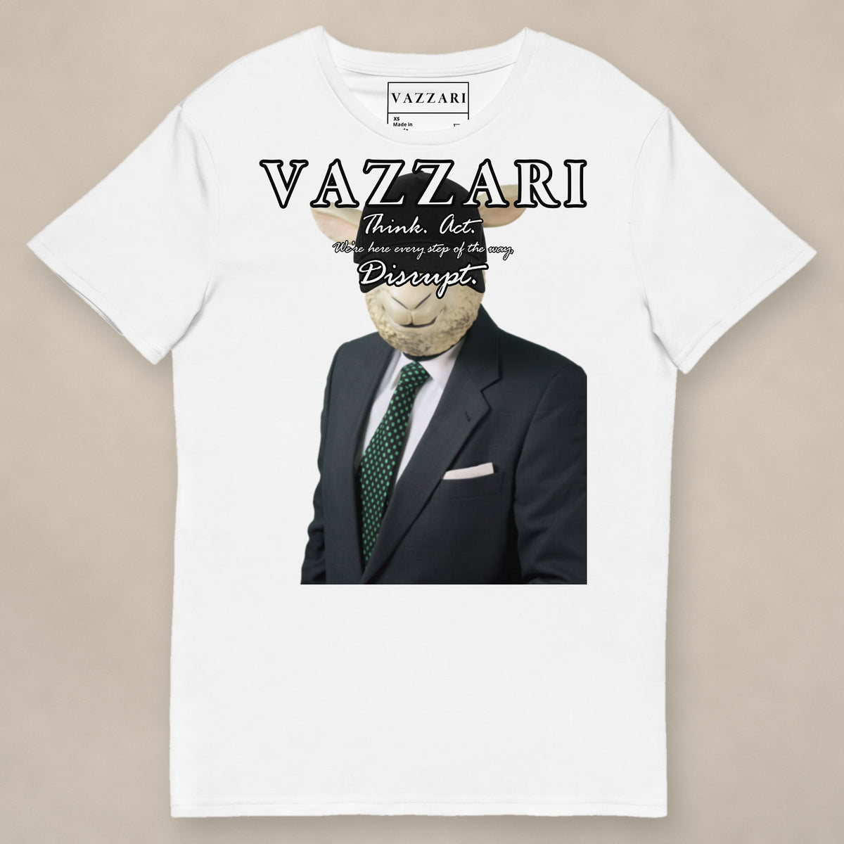 Vazzari System Error Tee on beige studio wall
