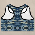 Vazzari Tactical Navy Padded Bra on beige studio wall