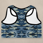 Vazzari Tactical Navy Padded Bra on beige studio wall