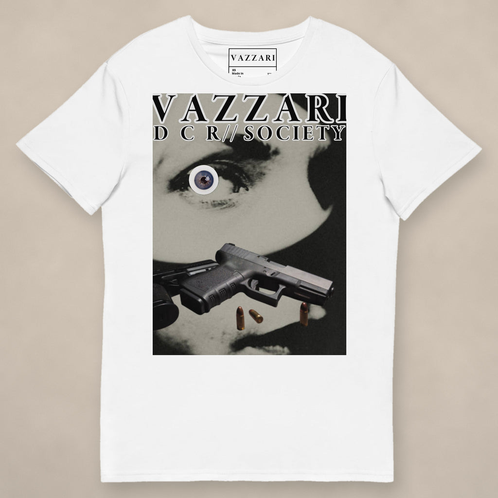 Vazzari Target Intercepted Tee on beige studio wall
