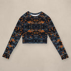 Vazzari Teal Twilight Crop Top on beige studio wall