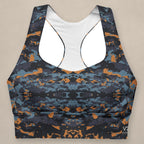 Vazzari Teal Twilight Longline Bra on beige studio wall