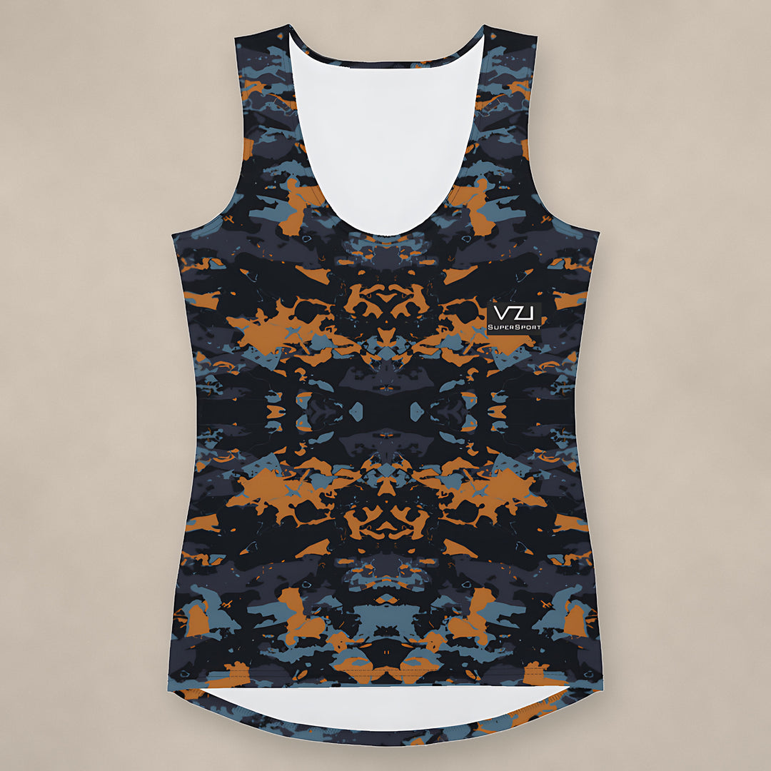 Vazzari Teal Twilight Tank Top on beige studio wall