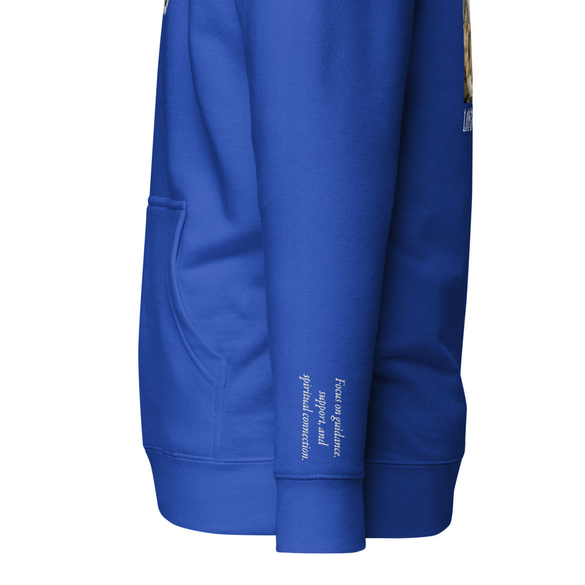 Vazzari Azurael Men's Hoodie – Team Royal – left sleeve detail – clean studio shot