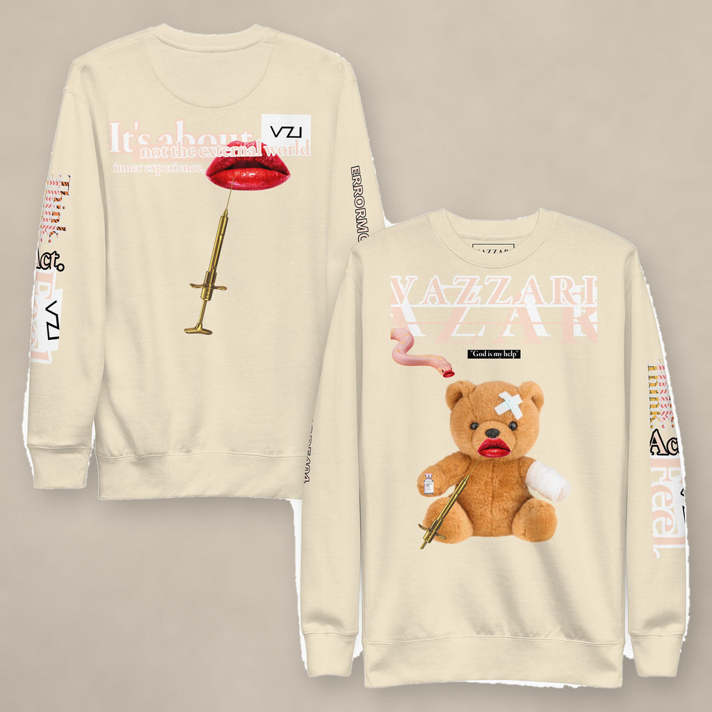 Vazzari Teddy Lip Sweatshirt on beige studio wall