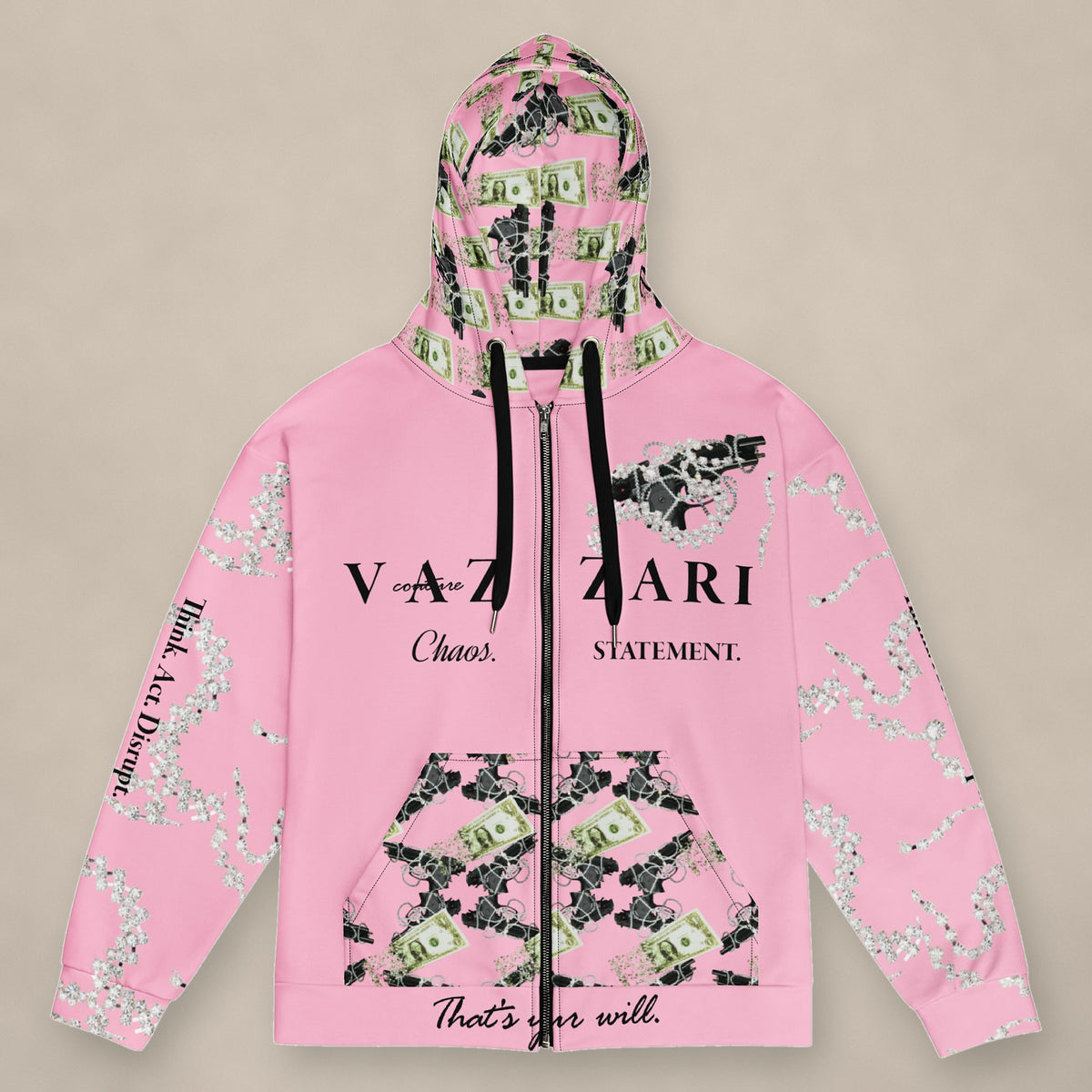 Vazzari Teddy Lip Zip Hoodie – Candy on beige studio wall