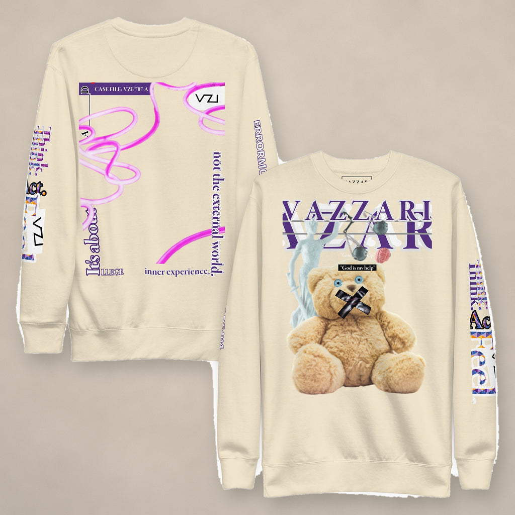 Vazzari Teddy Silenced Sweatshirt on beige studio wall