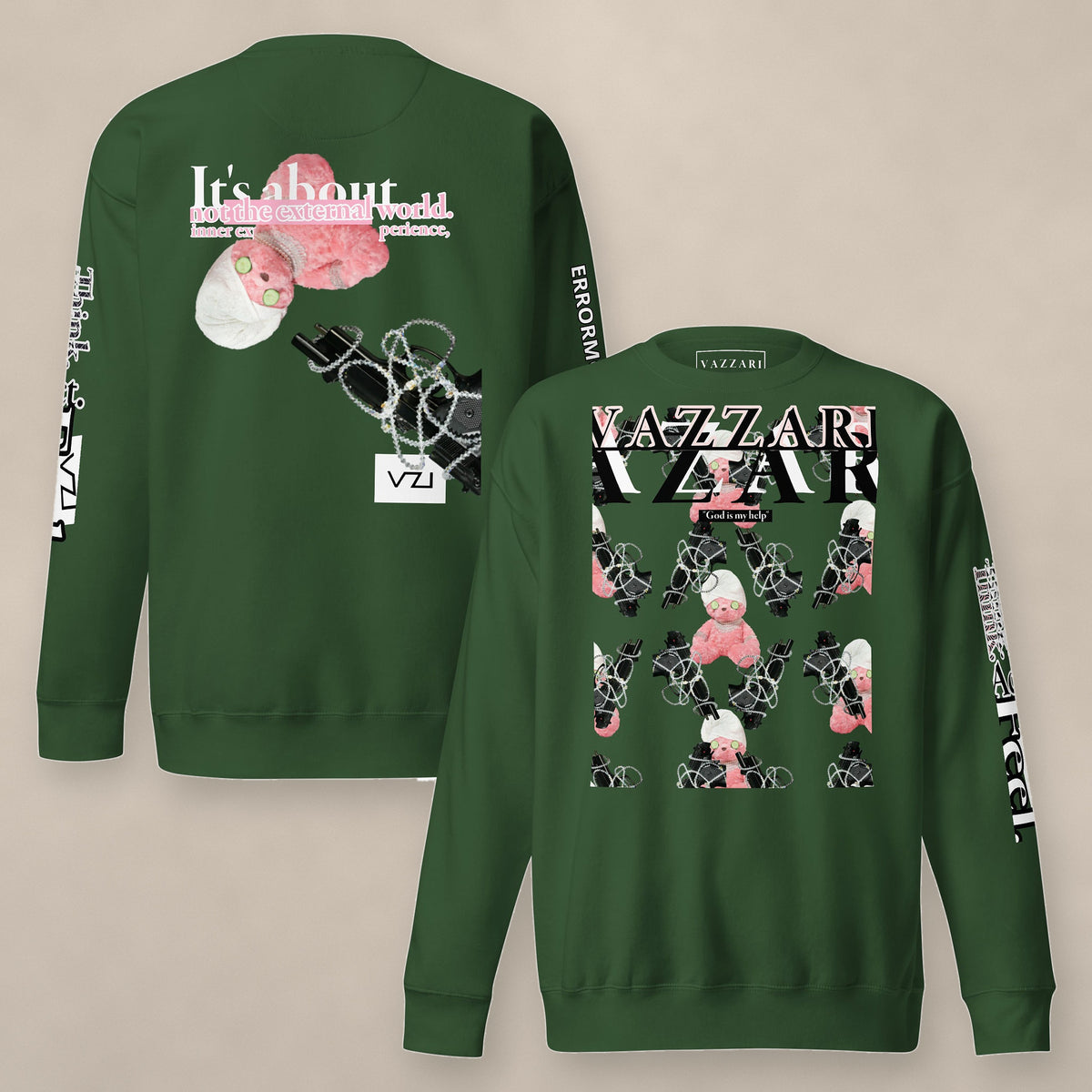 Vazzari Teddy Sync Sweatshirt on beige studio wall