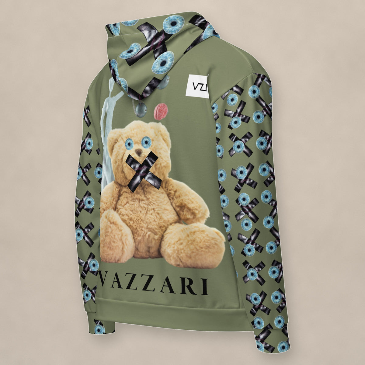 Vazzari Teddy Zip Hoodie – Finch on beige studio wall