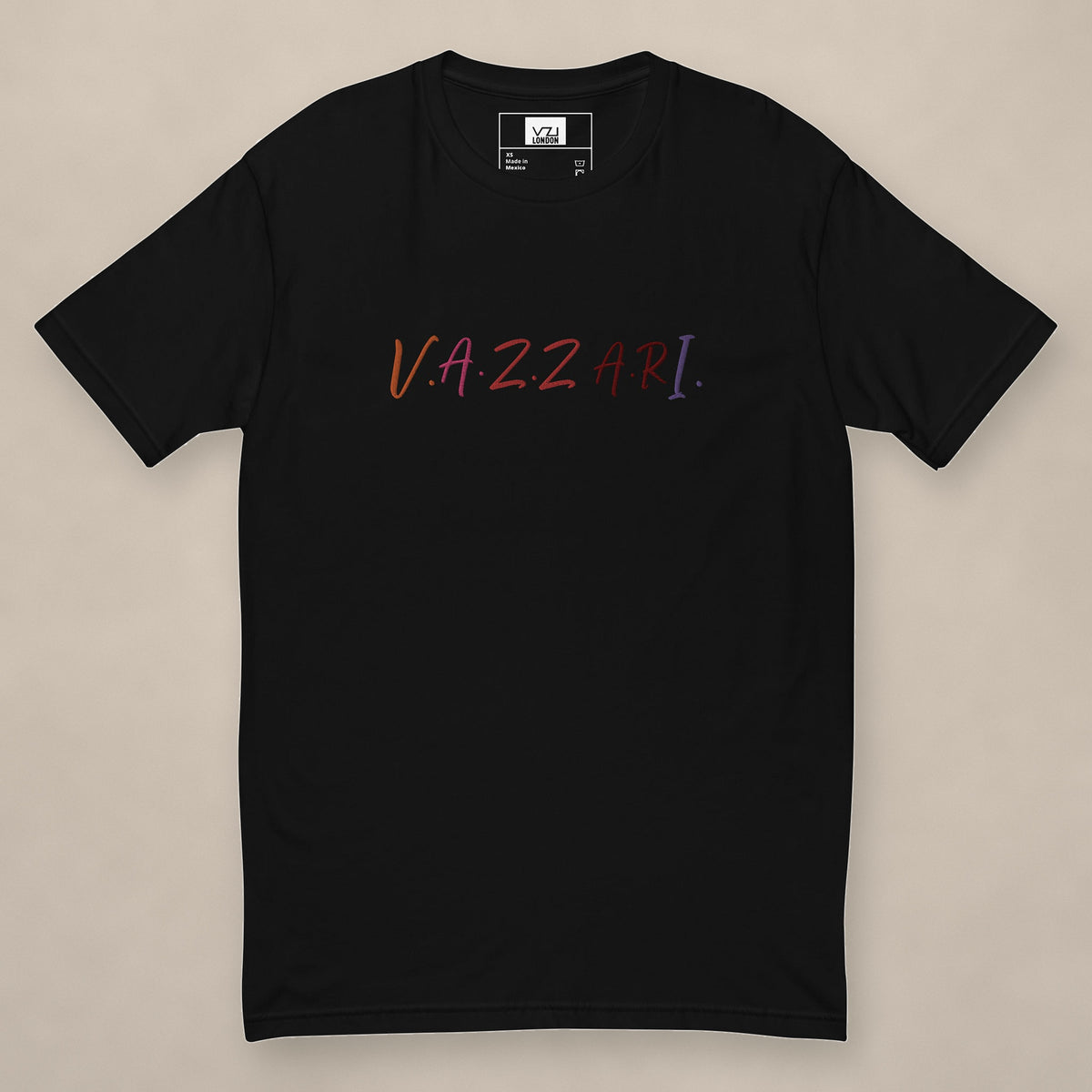 Vazzari Thread Fitted Tee – VZI on beige studio wall