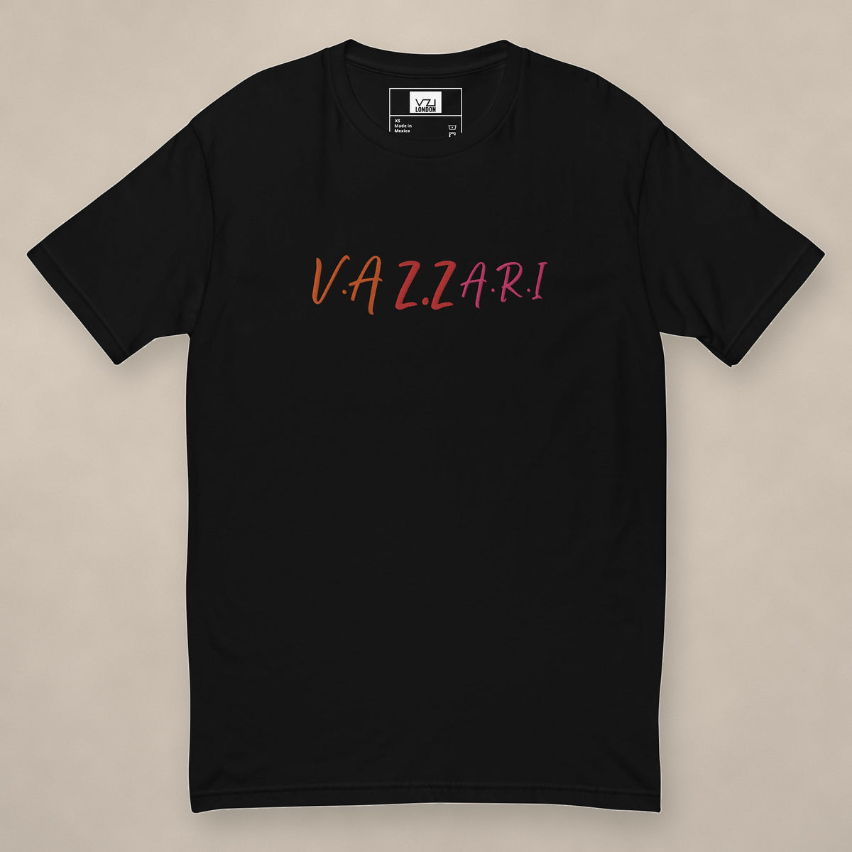 Vazzari Thread Fitted Tee on beige studio wall