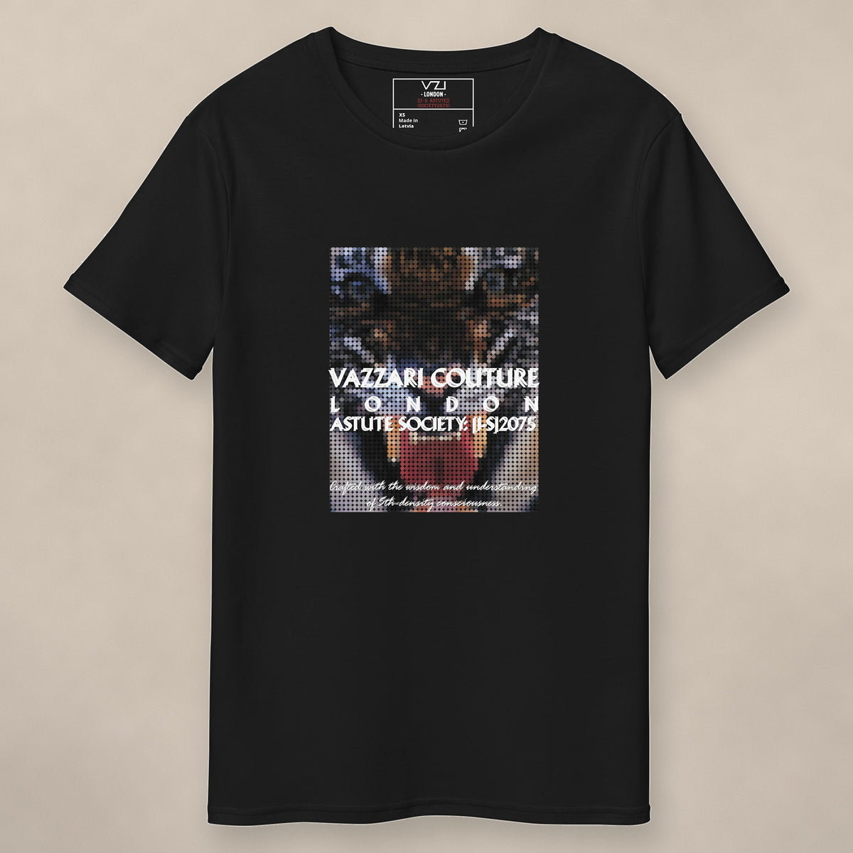 Vazzari Tiger Tee on beige studio wall