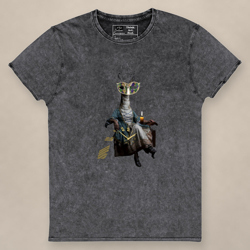 Vazzari Time's Epitaph Women's Tee on beige studio wall