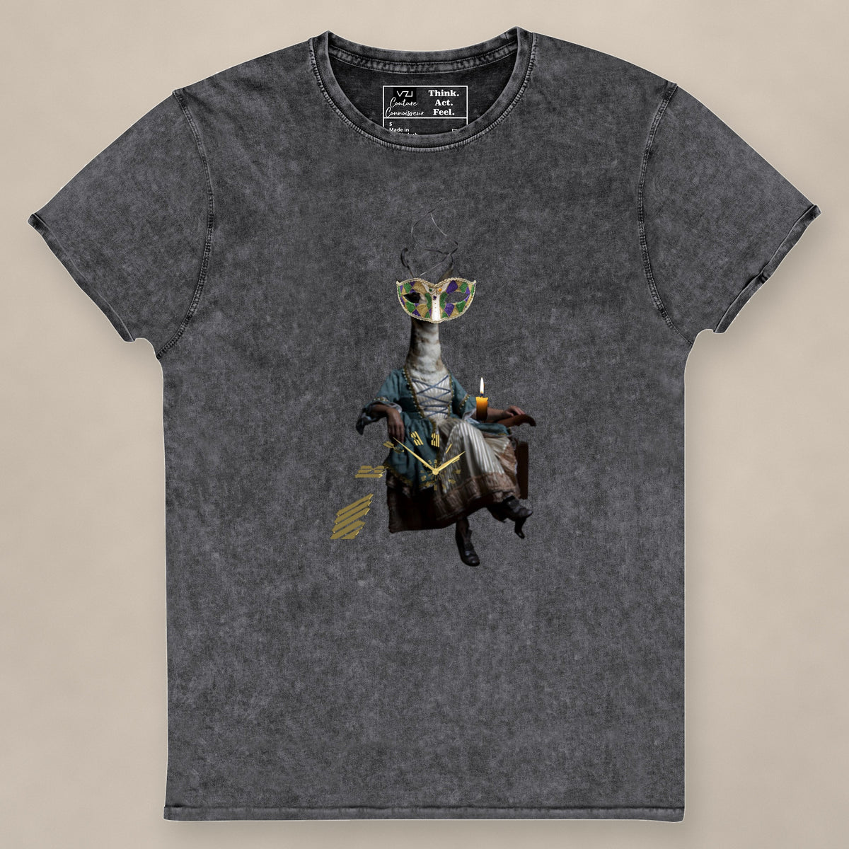 Vazzari Time's Epitaph Women's Tee on beige studio wall
