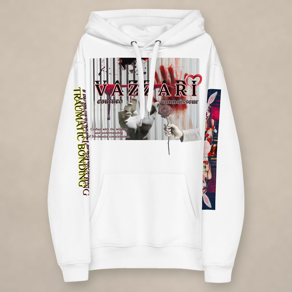 Vazzari Trauma Bonding Hoodie – Blanc on beige studio wall