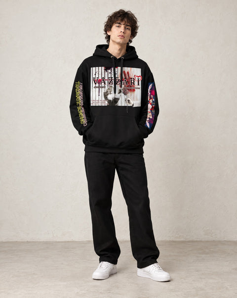 Vazzari Trauma Bonding Hoodie – Noir worn by model