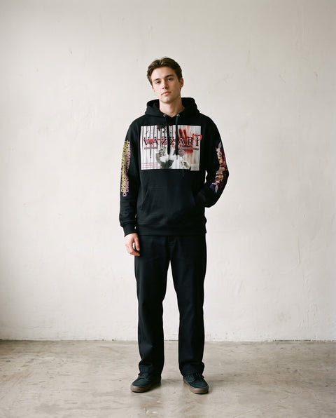 Vazzari Trauma Bonding Hoodie – Noir worn by model