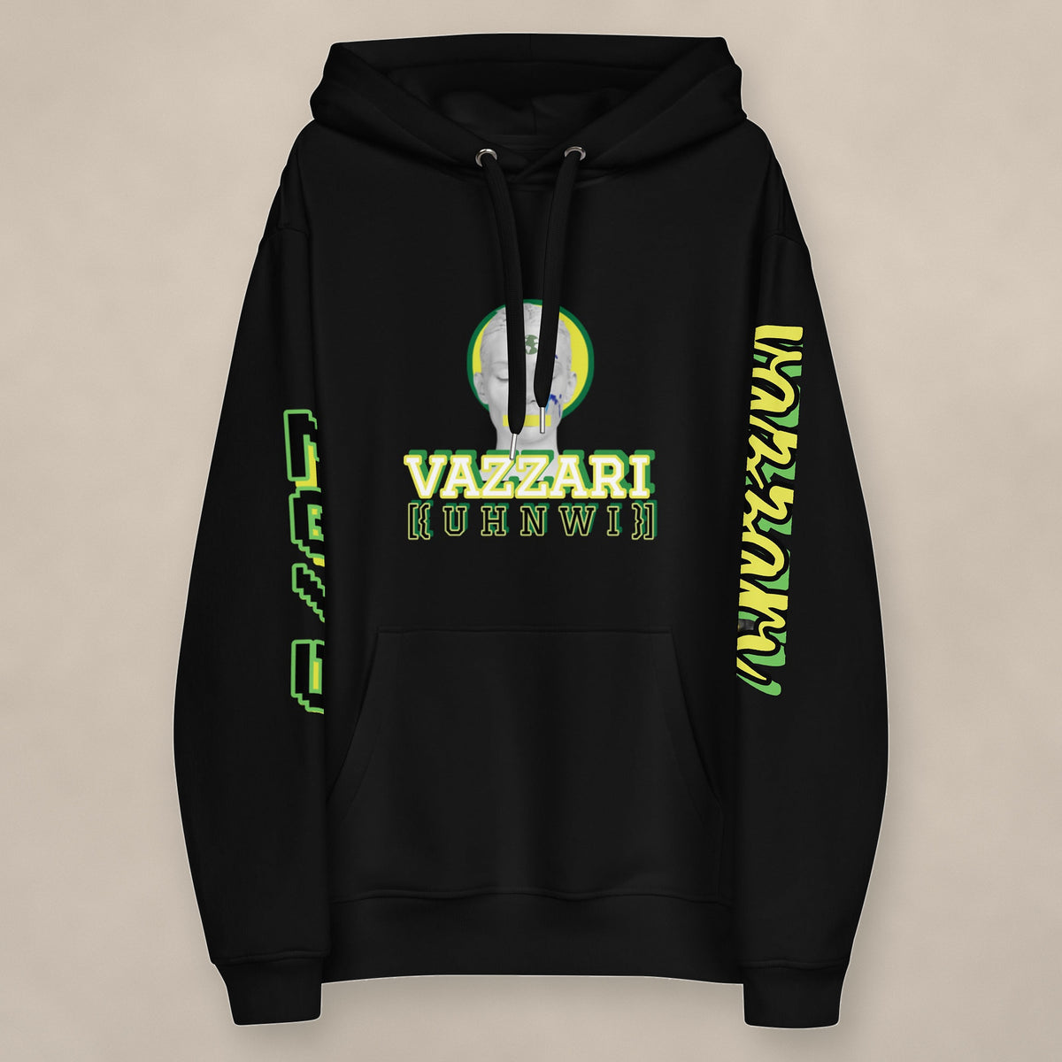 Vazzari UHNWI Hoodie on beige studio wall