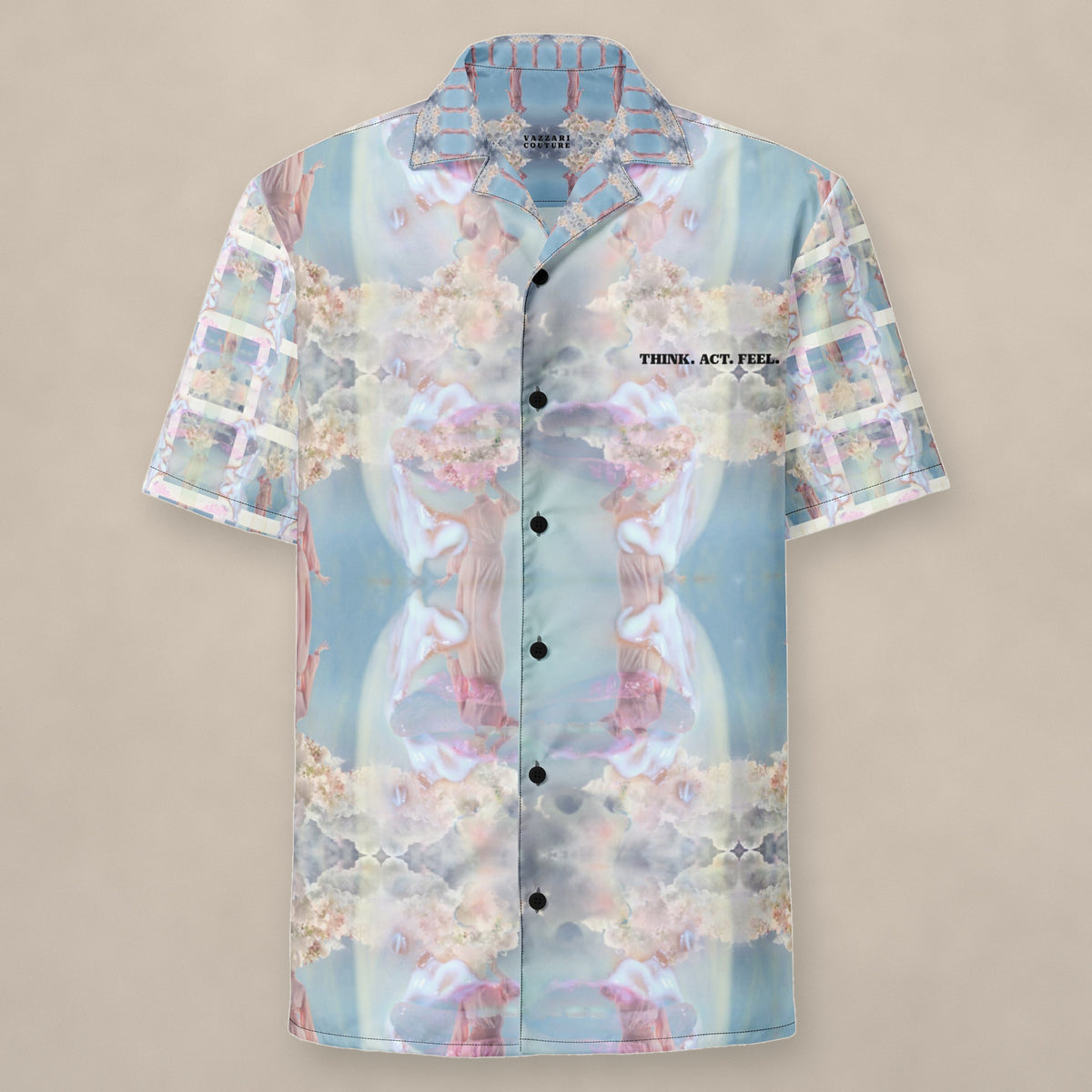 Vazzari Uncensored Drop Overshirt on beige studio wall