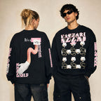 Model wearing the Vazzari Unit TGR.SNK Sweatshirt in a beige studio