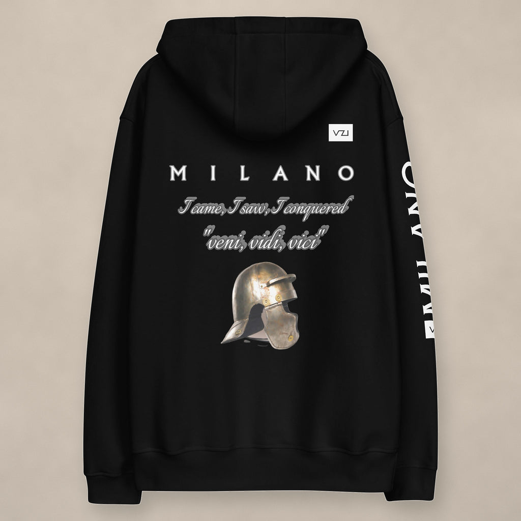 Vazzari Veni Vidi Vici Hoodie on beige studio wall