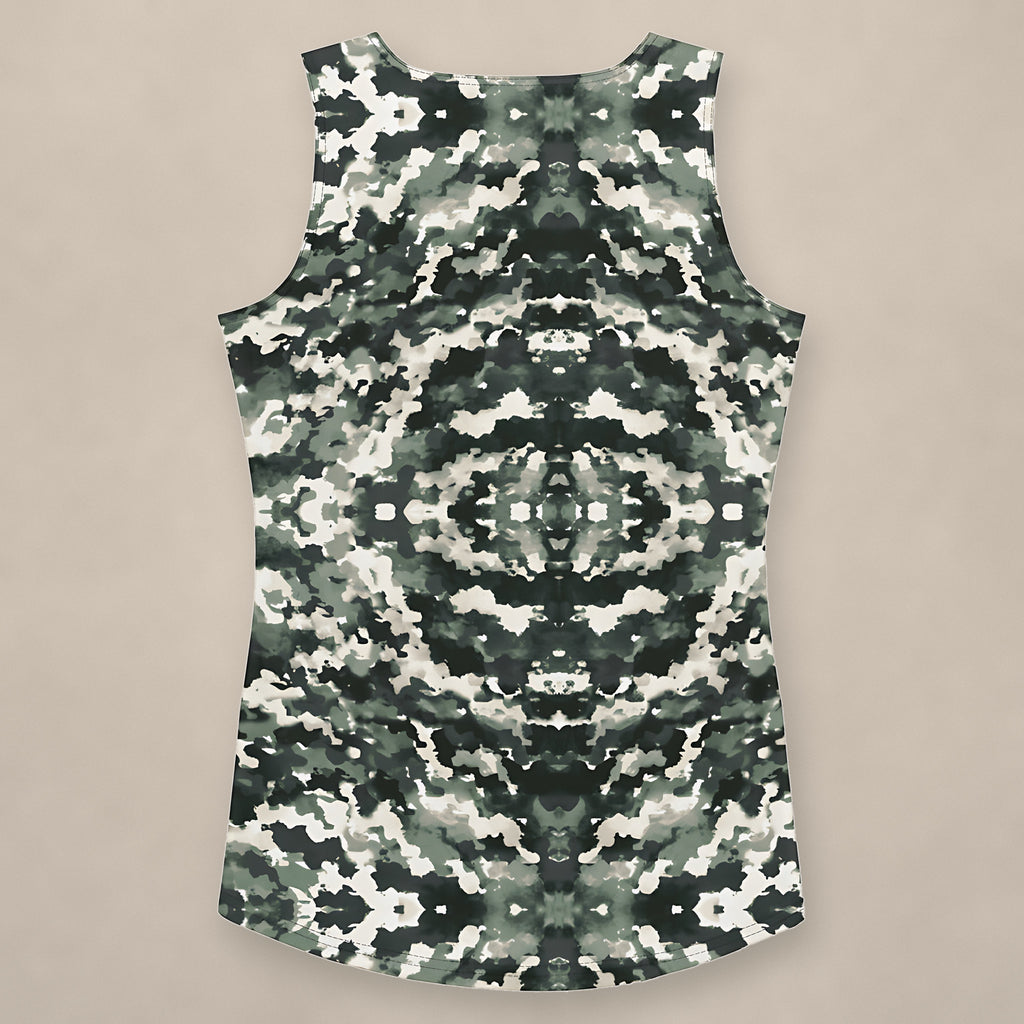 Vazzari Verdant Shadows Tank Top on beige studio wall