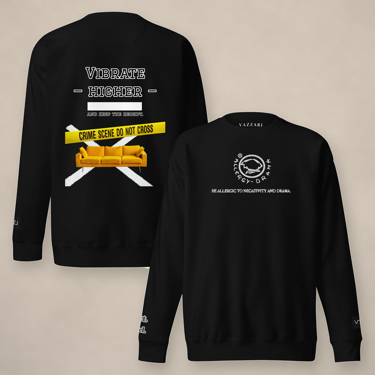 Vazzari Vibrate Higher Sweatshirt – Black on beige studio wall