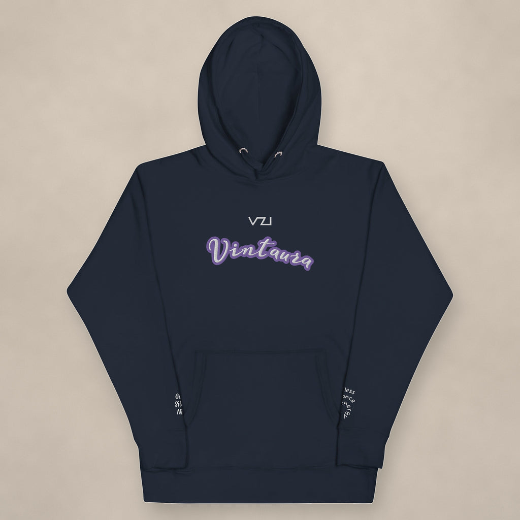 Vazzari Vintaura Women's Hoodie on beige studio wall