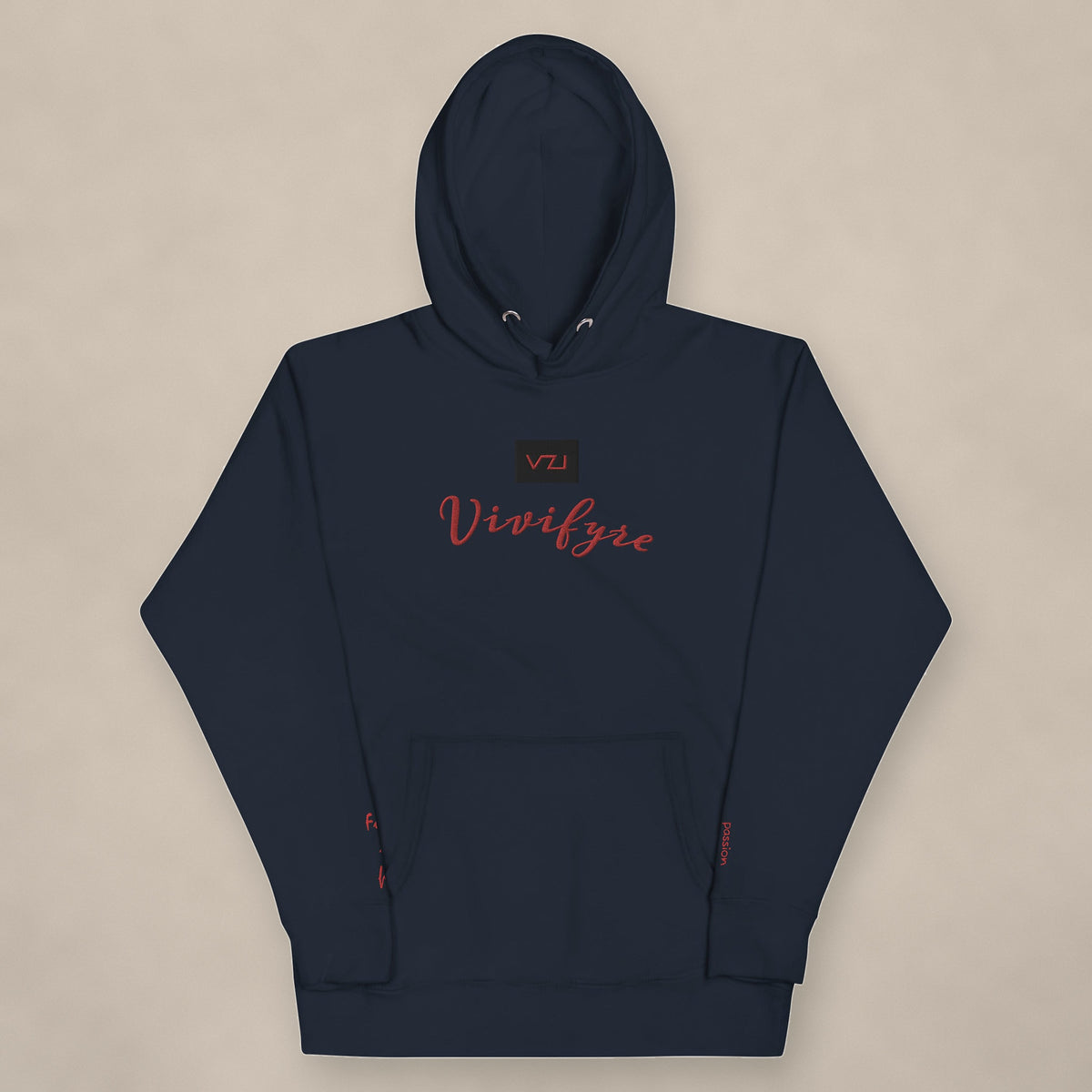 Vazzari Vivifyre Women's Hoodie on beige studio wall